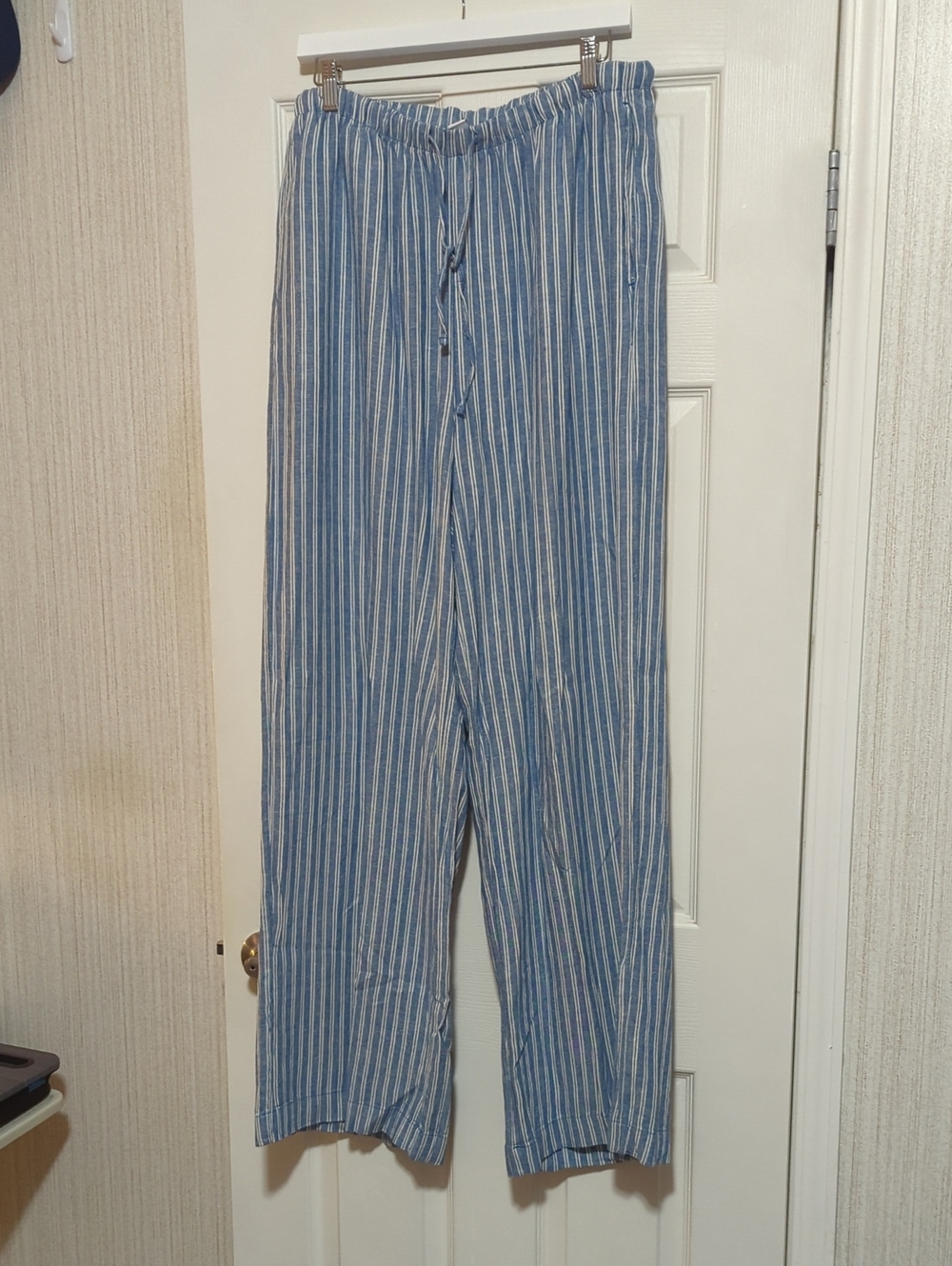 Women's Blue Striped Drawstring Pants Tall Large